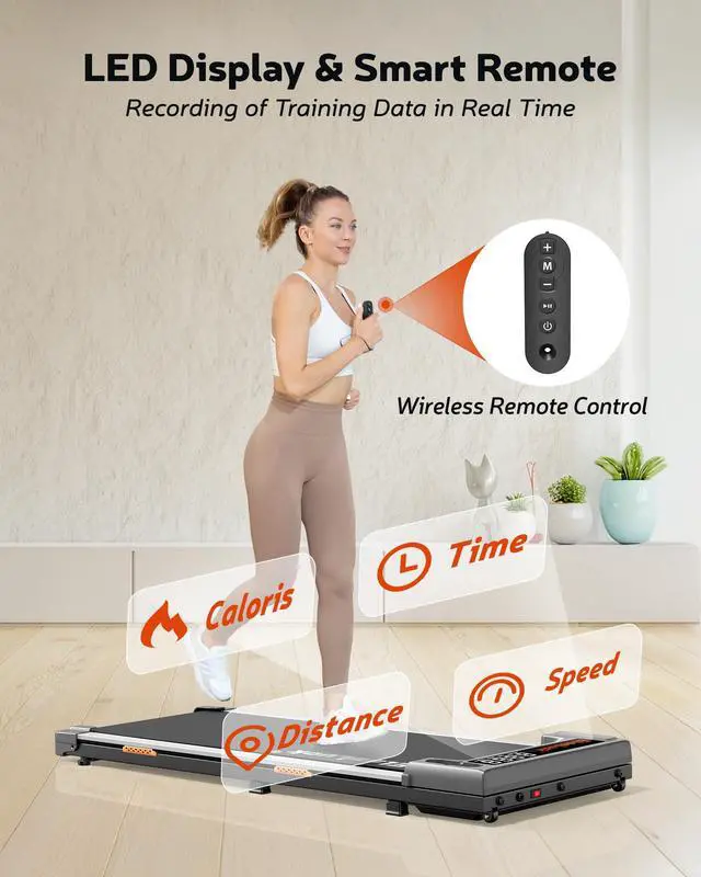 Alt view image 4 of 7 - Walking Pad Treadmill, Under Desk Treadmill for Home and Office with Remote Control, Portable 2.5 HP Walking Jogging Running Machine in LED Display