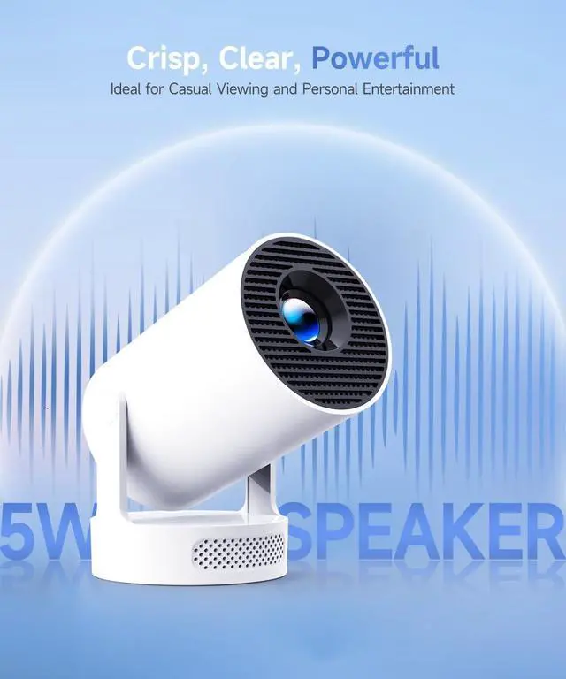Alt view image 3 of 7 - Mini Projector 4K support with WiFi 6 and Bluetooth 5.4, 5w Soundbase Speaker, Auto Vertical Keystone 180°Rotatable Portable Proyector for Home Bedroom Outdoor HY300Pro+
