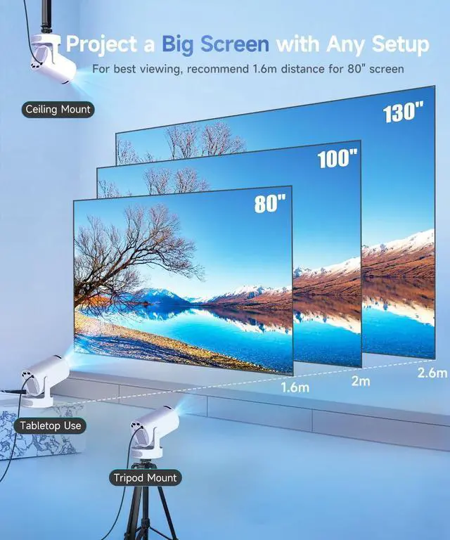 Alt view image 4 of 7 - Mini Projector 4K support with WiFi 6 and Bluetooth 5.4, 5w Soundbase Speaker, Auto Vertical Keystone 180°Rotatable Portable Proyector for Home Bedroom Outdoor HY300Pro+