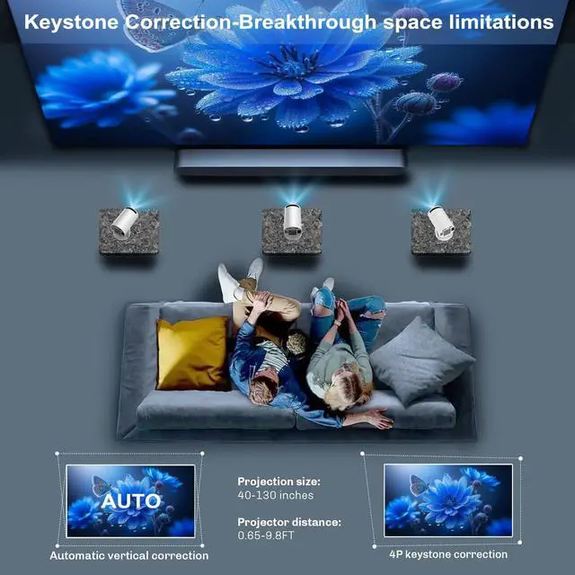 Alt view image 4 of 7 - Mini Portable Projector 4K WiFi 6 BT 5.2 Upgraded Portable Projector Full HD Supported for Phone /PC /TV /HDMI /PS5 /Laptop Auto Keystone Home Theater 180° Rotation [Built-in App]