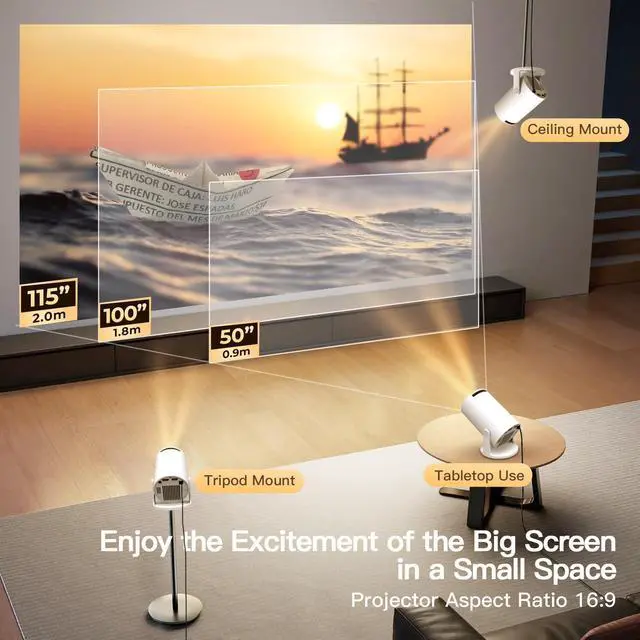 Alt view image 6 of 7 - Built-in Apps & 2025 Upgraded Smart Projector with Wi-Fi 6 & Bluetooth 5.4, 1080P 4K Support Full HD, Auto Keystone 360° Portable Home Cinema Mini Projector for iOS/Android OptiBarrel 005