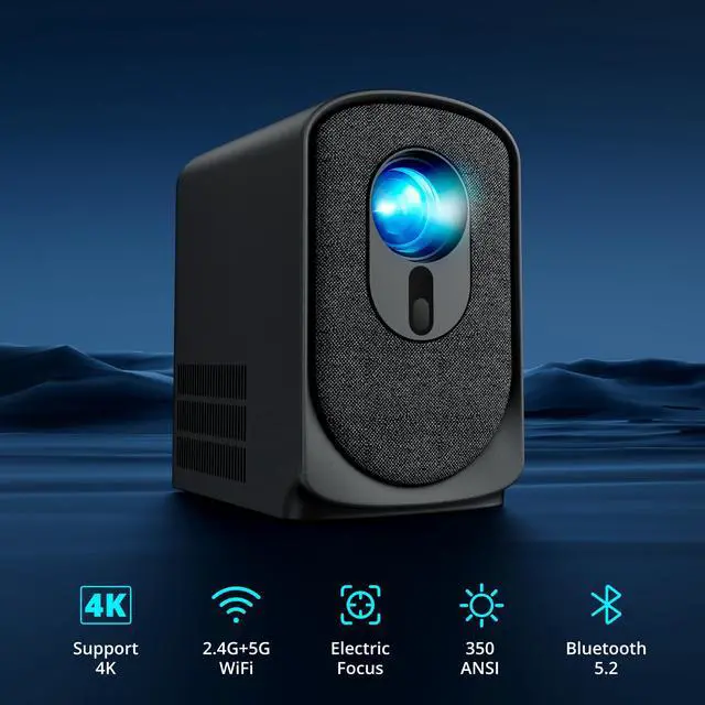 Alt view image 2 of 7 - Wireless Mini Projector with WiFi and Bluetooth 5G, Portable Projector Support 4K Movie Video Projection, Electric Focus 350ANSI Phone Projector Home and Outdoor Cinema with HDMI Cable