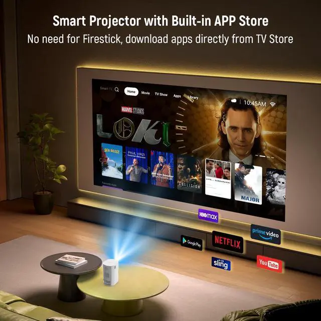 Alt view image 3 of 7 - Projector 4K with WiFi and Bluetooth, Portable Projector with Sensorless Auto Focus, Outdoor Movie Projector 120'' Screen Compatible with HDMI/USB/Smartphone/PC/Laptop