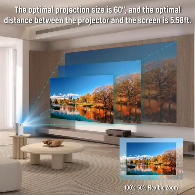 Alt view image 6 of 7 - Projector 4K with WiFi and Bluetooth, Portable Projector with Sensorless Auto Focus, Outdoor Movie Projector 120'' Screen Compatible with HDMI/USB/Smartphone/PC/Laptop