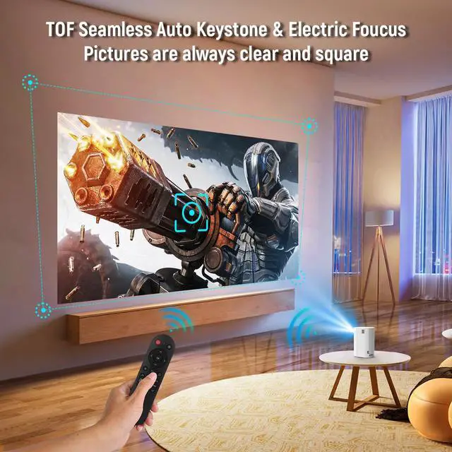 Alt view image 5 of 7 - Projector 4K with WiFi and Bluetooth, Portable Projector with Sensorless Auto Focus, Outdoor Movie Projector 120'' Screen Compatible with HDMI/USB/Smartphone/PC/Laptop