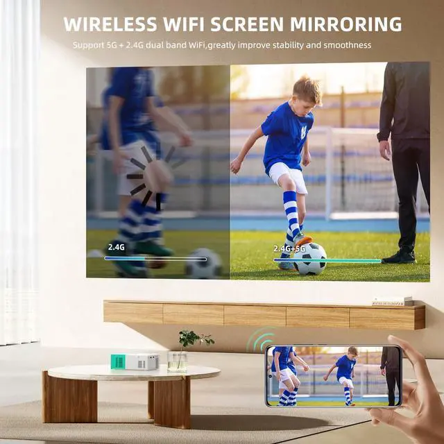 Alt view image 5 of 7 - Projector WiFi Portable Movie Projector, Phone or Tablet Can be Mirrored to the Video Projectors Via WiFi or Data Cable, Compatible with Smartphone/ Tablet/ Laptop/TV Stick/ PS/ USB