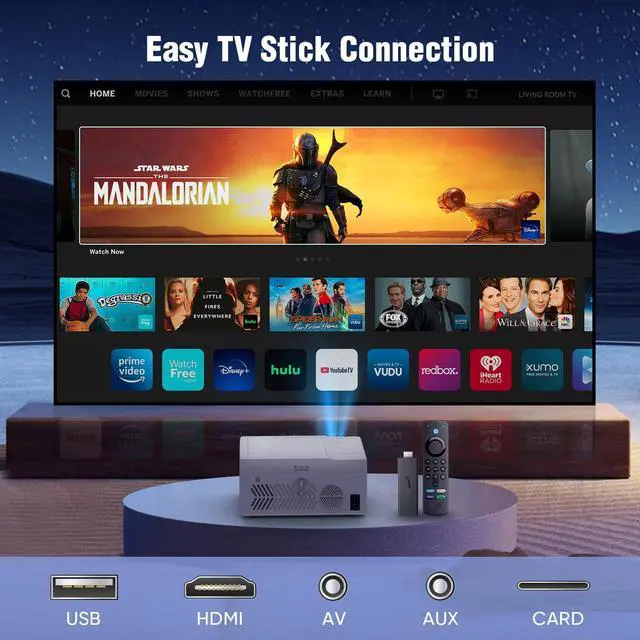 Alt view image 6 of 7 - Bluetooth Projector with DVD Player Built in, 1080P Mini Projector, Portable DVD Projector for Outdoor Movies, Compatible with Smartphone/PC/TV Stick/HDMI/USB/TF