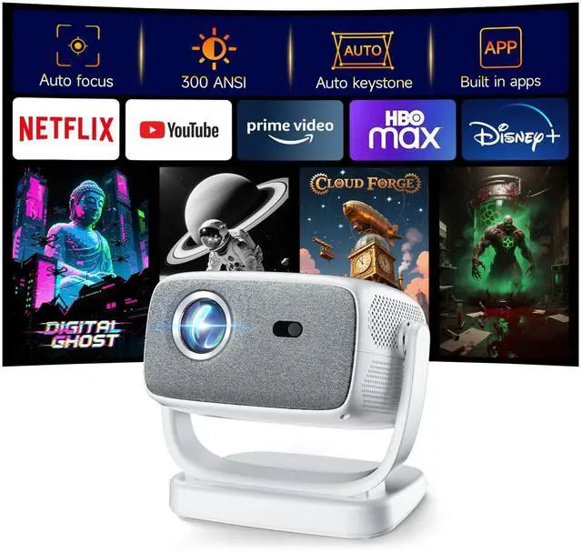 Main image of [Built-in Apps&Auto Focus] Portable Projector 1080P Smart Mini Projector Support 4K 180° Stand Auto Keystone with WiFi 6 Bluetooth Fabric Panel Movie Projector Compatible with TV Stick/Xbox/Laptop