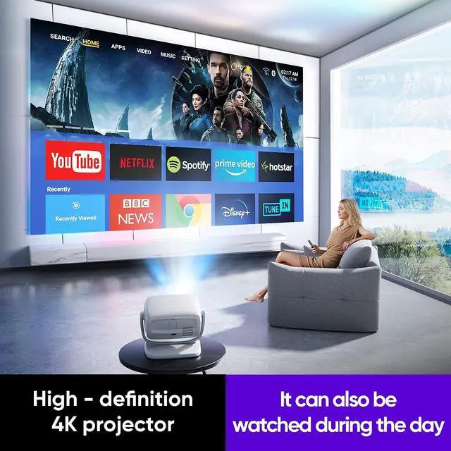 Alt view image 4 of 7 - [Built-in Apps&Auto Focus] Portable Projector 1080P Smart Mini Projector Support 4K 180° Stand Auto Keystone with WiFi 6 Bluetooth Fabric Panel Movie Projector Compatible with TV Stick/Xbox/Laptop