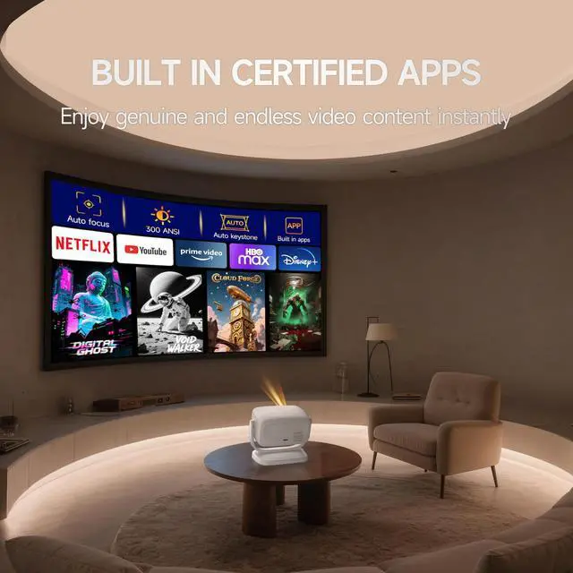 Alt view image 3 of 7 - [Built-in Apps&Auto Focus] Portable Projector 1080P Smart Mini Projector Support 4K 180° Stand Auto Keystone with WiFi 6 Bluetooth Fabric Panel Movie Projector Compatible with TV Stick/Xbox/Laptop