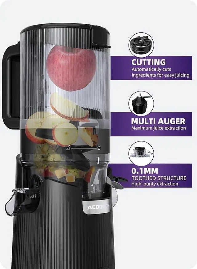Alt view image 3 of 6 - Juicer Machines, 5.3" Wide Chute for Whole Fruit and Vegetable,1.8L Auto-Feed Time-Saver, Slow Masticating High Yield, Easy to Clean Cold Press Juicer with 2 Cups