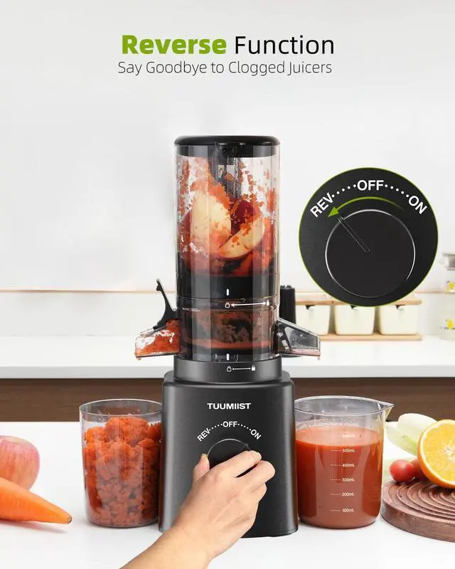 Alt view image 3 of 5 - Juicer Machines, Cold Press Juicer with 4.6'' Large Feed Chute Fit Whole Vegetable And Fruit, Masticating Juicer Easy To Clean, Black