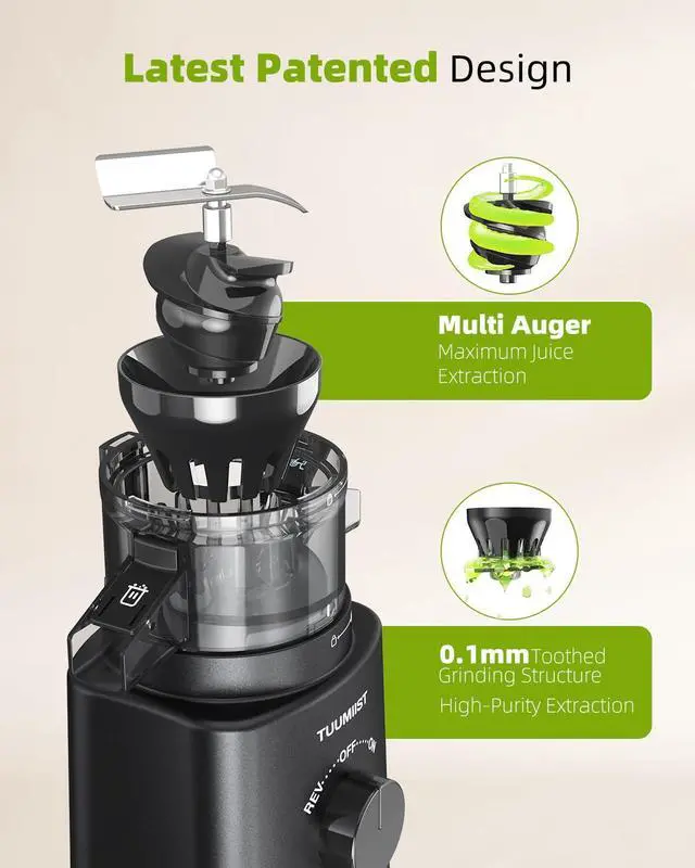 Alt view image 2 of 5 - Juicer Machines, Cold Press Juicer with 4.6'' Large Feed Chute Fit Whole Vegetable And Fruit, Masticating Juicer Easy To Clean, Black