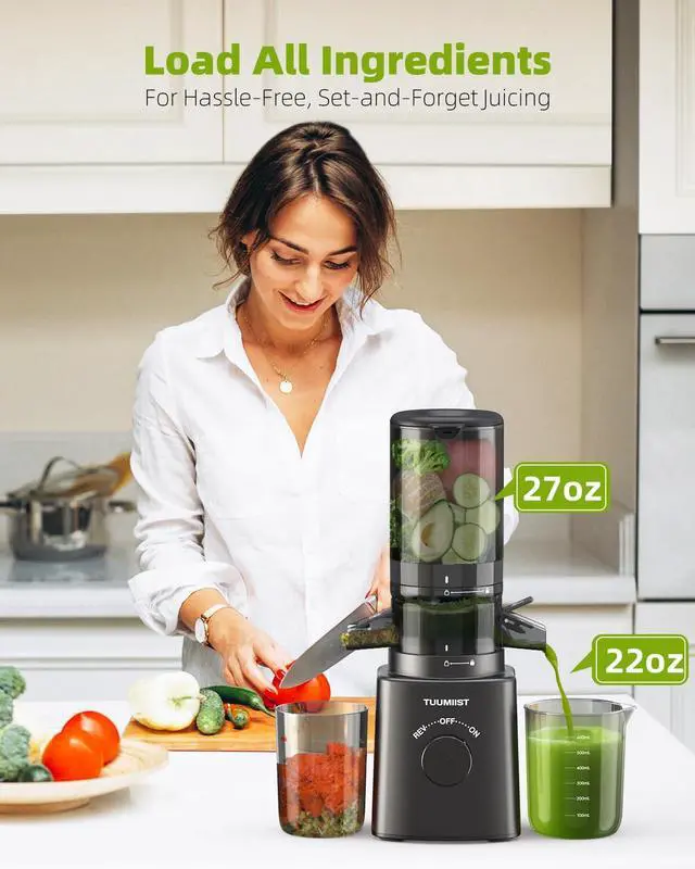 Alt view image 5 of 5 - Juicer Machines, Cold Press Juicer with 4.6'' Large Feed Chute Fit Whole Vegetable And Fruit, Masticating Juicer Easy To Clean, Black