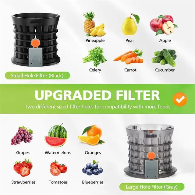 Alt view image 4 of 7 - Cold Press Juicer, Juicer Machines with 5.3" Wide Feed Chute, Masticating Juicer for Whole Vegetables & Fruits, Juice Extractor Machine Easy to Clean, Black