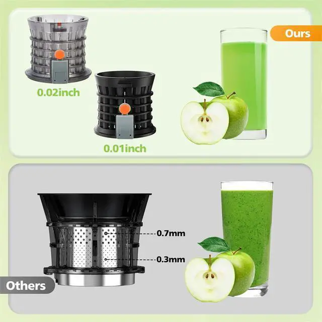 Alt view image 6 of 7 - Cold Press Juicer, Juicer Machines with 5.3" Wide Feed Chute, Masticating Juicer for Whole Vegetables & Fruits, Juice Extractor Machine Easy to Clean, Black
