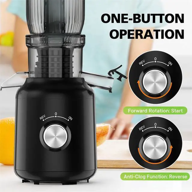 Alt view image 5 of 7 - Cold Press Juicer, Juicer Machines with 5.3" Wide Feed Chute, Masticating Juicer for Whole Vegetables & Fruits, Juice Extractor Machine Easy to Clean, Black