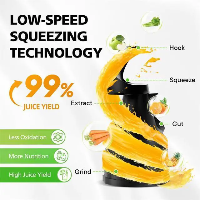 Alt view image 3 of 7 - Cold Press Juicer, Juicer Machines with 5.3" Wide Feed Chute, Masticating Juicer for Whole Vegetables & Fruits, Juice Extractor Machine Easy to Clean, Black