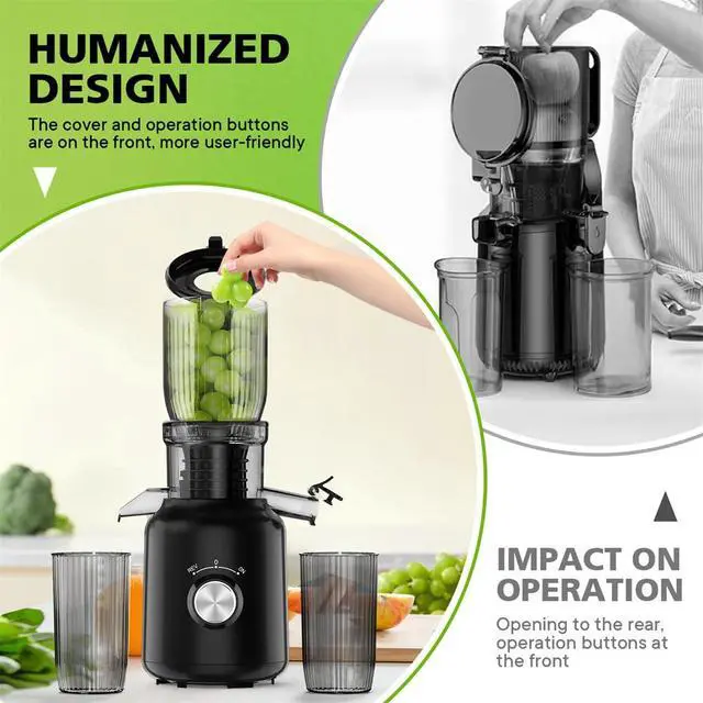 Alt view image 7 of 7 - Cold Press Juicer, Juicer Machines with 5.3" Wide Feed Chute, Masticating Juicer for Whole Vegetables & Fruits, Juice Extractor Machine Easy to Clean, Black