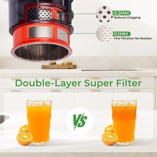 Alt view image 5 of 7 - Masticating Juicer with 250W DC Motor, 5.4" Wide Feed Chute, Slow Cold Press Juice Extractor for Whole Fruits & Vegetables, High Juice Yield, DC-Black