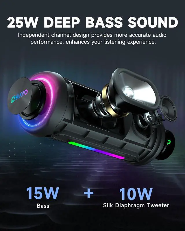 Alt view image 3 of 7 - Bluetooth Speakers Wireless Loud Stereo Sound IPX7 Waterproof Outdoor Portable 25W Super Bass Speaker for Home Party Beach with 24H Playtime Colorful Lights BT5.3 TWS Pairing Birthday Gift Black