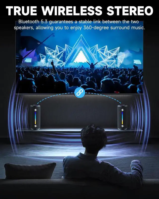 Alt view image 6 of 7 - Bluetooth Speakers Wireless Loud Stereo Sound IPX7 Waterproof Outdoor Portable 25W Super Bass Speaker for Home Party Beach with 24H Playtime Colorful Lights BT5.3 TWS Pairing Birthday Gift Black