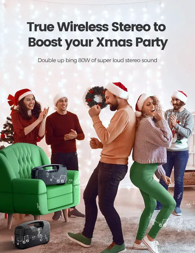 Alt view image 5 of 6 - IPX7 Waterproof Bluetooth Speaker, 40W(60 Peak) Portable Wireless Speakers with Subwoofer, 32H Playtime, Stereo Loud Sound, Deep Bass, Bluetooth 5.0 with Handle for Pool, Beach, Outdoor, Gifts