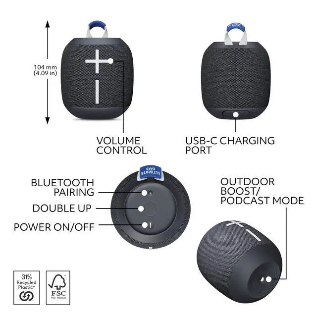 Alt view image 6 of 7 - WONDERBOOM 4 Waterproof Bluetooth Outdoor Speakers with Big Bass & 360-Degree Sound, Dustproof Floating Wireless Speaker, 131ft Range - Black