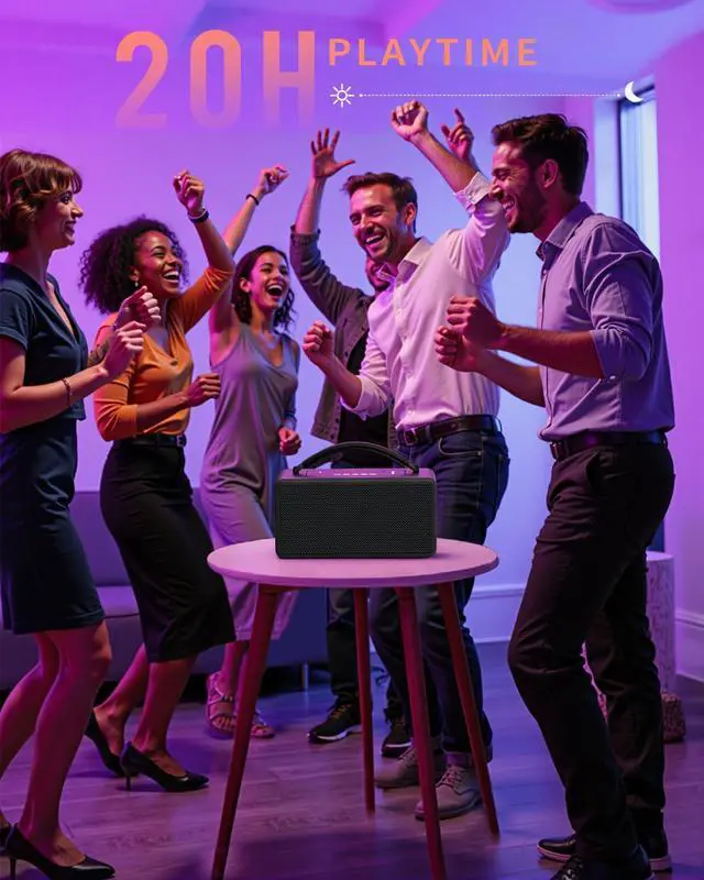 Alt view image 5 of 7 - Portable Bluetooth Speaker: 80W (Peak), 20H Playtime, Loud Wireless Wood Speakers with Bass, AUX and USB Input, Subwoofer, TWS Pairing, Vintage Speaker for Outdoor, Home, Office (Black)