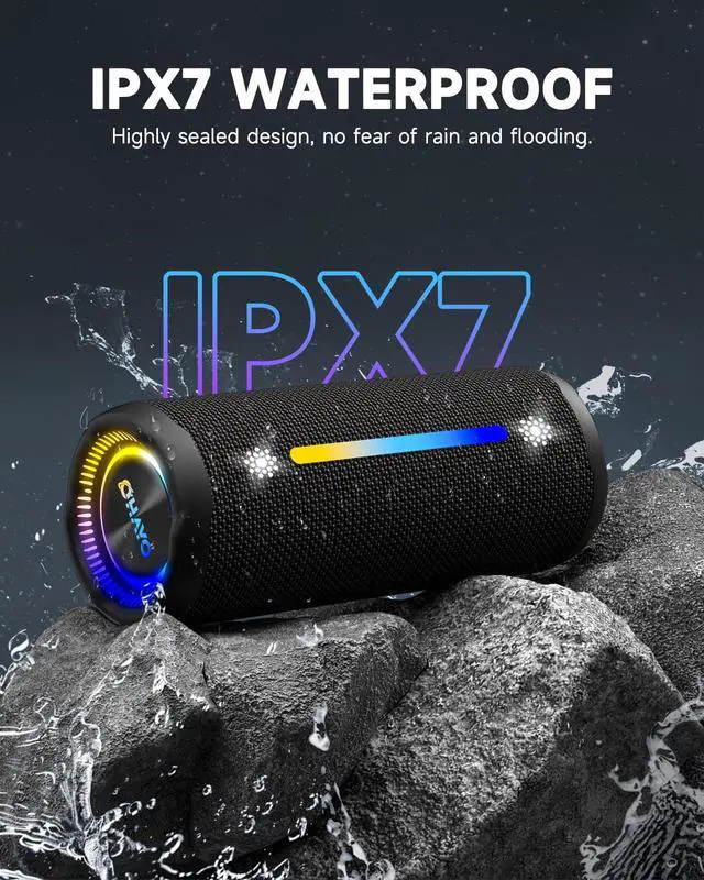 Alt view image 7 of 7 - Bluetooth Speakers Wireless Loud Stereo Sound IPX7 Waterproof Outdoor Portable 25W Super Bass Speaker for Home Party Beach with 24H Playtime Colorful Lights BT5.3 TWS Pairing Birthday Gift Black