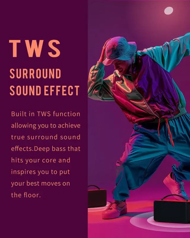 Alt view image 3 of 7 - Portable Bluetooth Speaker: 80W (Peak), 20H Playtime, Loud Wireless Wood Speakers with Bass, AUX and USB Input, Subwoofer, TWS Pairing, Vintage Speaker for Outdoor, Home, Office (Black)