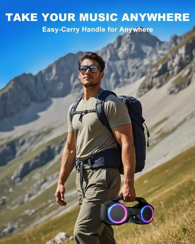 Alt view image 5 of 7 - Bluetooth Speaker 80W(Peak)Loud with Bass, 20H Playtime, IPX7 Waterproof, RGB Lights, TWS, Large Portable Wireless Speakers for Outdoor, Home, Party, Pool, Beach, Tailgating, Gym, Work, Gifts (Black)