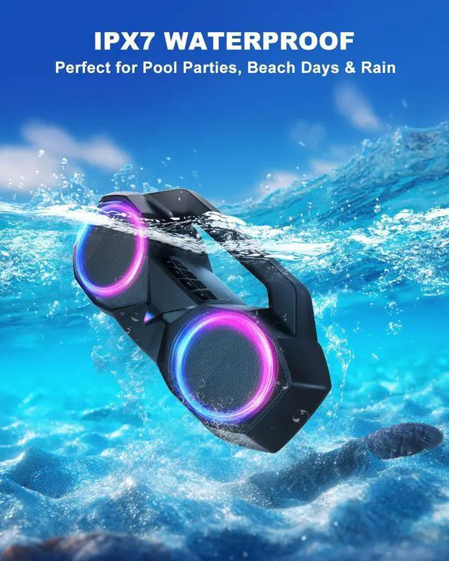Alt view image 3 of 7 - Bluetooth Speaker 80W(Peak)Loud with Bass, 20H Playtime, IPX7 Waterproof, RGB Lights, TWS, Large Portable Wireless Speakers for Outdoor, Home, Party, Pool, Beach, Tailgating, Gym, Work, Gifts (Black)