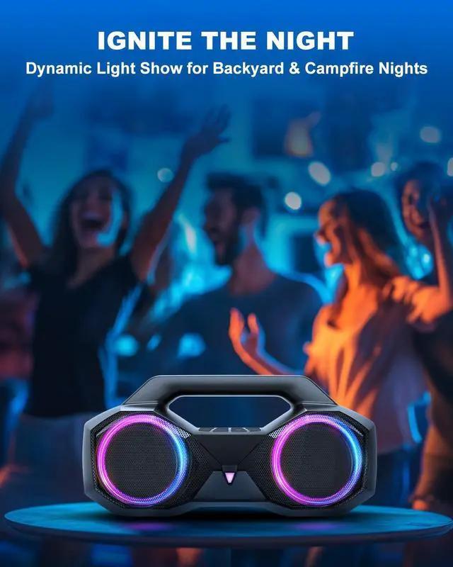 Alt view image 6 of 7 - Bluetooth Speaker 80W(Peak)Loud with Bass, 20H Playtime, IPX7 Waterproof, RGB Lights, TWS, Large Portable Wireless Speakers for Outdoor, Home, Party, Pool, Beach, Tailgating, Gym, Work, Gifts (Black)