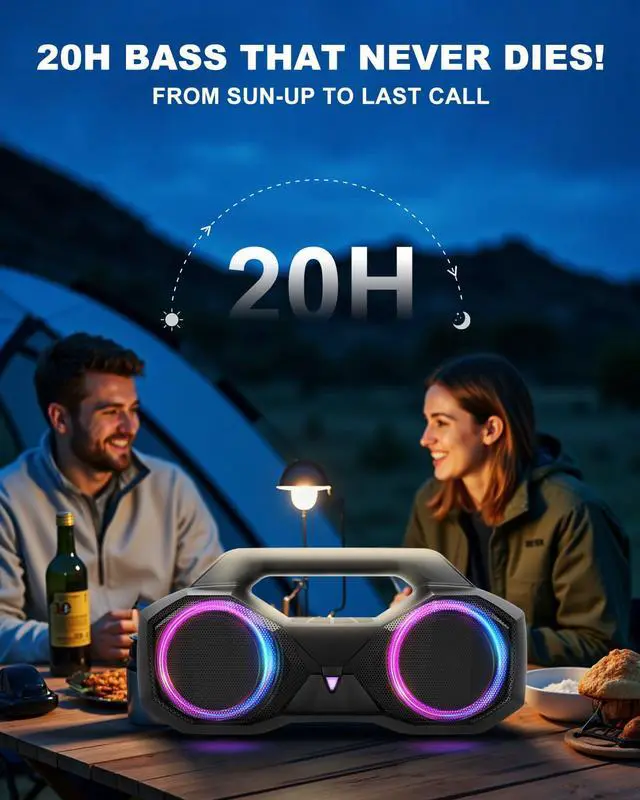 Alt view image 4 of 7 - Bluetooth Speaker 80W(Peak)Loud with Bass, 20H Playtime, IPX7 Waterproof, RGB Lights, TWS, Large Portable Wireless Speakers for Outdoor, Home, Party, Pool, Beach, Tailgating, Gym, Work, Gifts (Black)