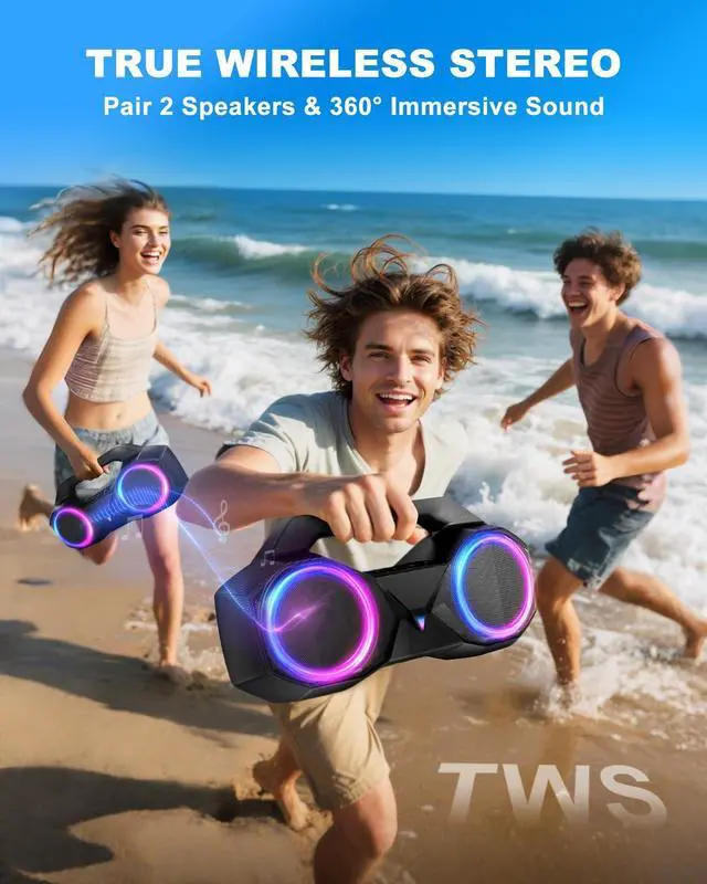 Alt view image 7 of 7 - Bluetooth Speaker 80W(Peak)Loud with Bass, 20H Playtime, IPX7 Waterproof, RGB Lights, TWS, Large Portable Wireless Speakers for Outdoor, Home, Party, Pool, Beach, Tailgating, Gym, Work, Gifts (Black)