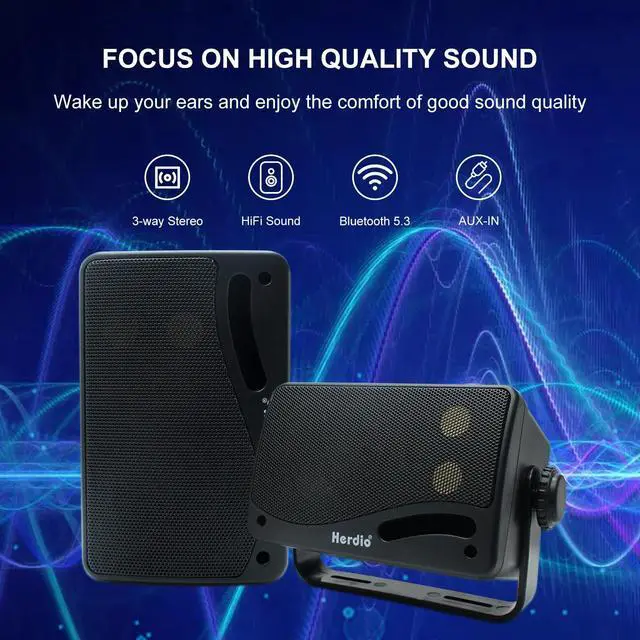 Alt view image 2 of 7 - 3.5" Outdoor Bluetooth Speakers Wired Waterproof, 200W 3 Way Upgrade Premium Wall Mount Speakers, Durable Mountable Loud Sound System for Patio Indoor Deck Garage (Black Pair)