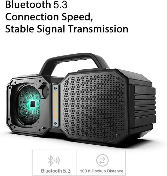 Alt view image 4 of 7 - Shock Bluetooth Speaker, Portable Bluetooth 5.3, Waterproof, 60W Super Power, Outdoor Speaker, Black(New Model)