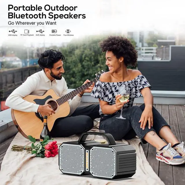 Alt view image 6 of 7 - Shock Bluetooth Speaker, Portable Bluetooth 5.3, Waterproof, 60W Super Power, Outdoor Speaker, Black(New Model)