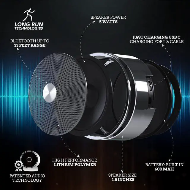 Alt view image 7 of 7 - Bluetooth Speaker Set: Wireless Stereo Dual Pairing Portable Twin TWS System With Big Rich Bass Hi-Fi Multi-Room Indoor Outdoor Use Home Deck Pool Work Travel Party Camping Gift Decor Idea (Chrome)