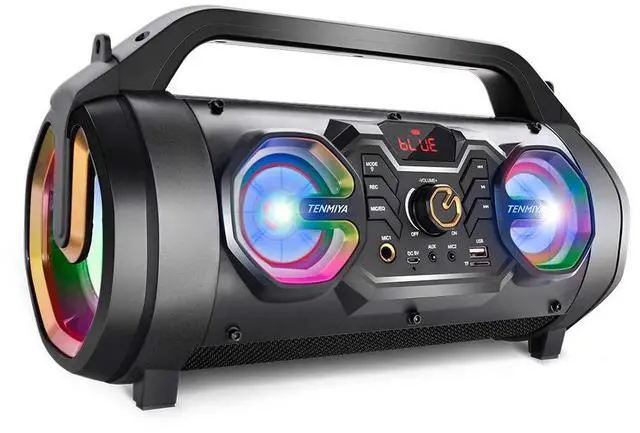 Main image of Bluetooth Speaker, 30W Portable Bluetooth Boombox with Subwoofer, FM Radio, RGB Colorful Lights, EQ, Stereo Sound, Booming Bass, 10H Playtime Wireless Party Speaker for Home, Outdoor, Travel, Camping