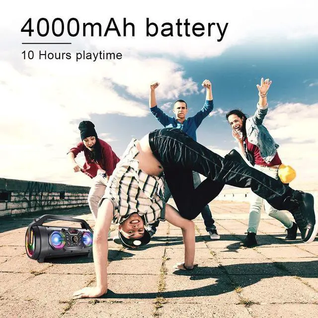 Alt view image 3 of 7 - Bluetooth Speaker, 30W Portable Bluetooth Boombox with Subwoofer, FM Radio, RGB Colorful Lights, EQ, Stereo Sound, Booming Bass, 10H Playtime Wireless Party Speaker for Home, Outdoor, Travel, Camping