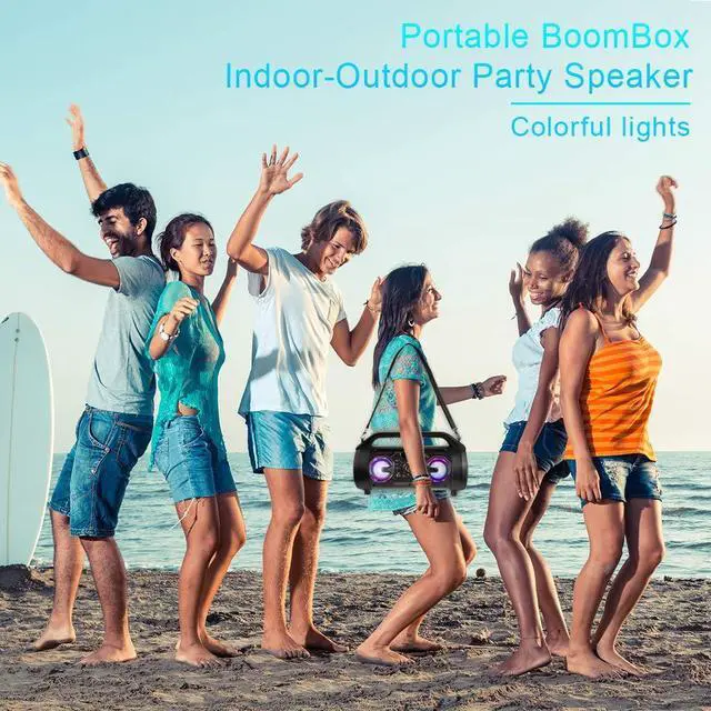 Alt view image 4 of 7 - Bluetooth Speaker, 30W Portable Bluetooth Boombox with Subwoofer, FM Radio, RGB Colorful Lights, EQ, Stereo Sound, Booming Bass, 10H Playtime Wireless Party Speaker for Home, Outdoor, Travel, Camping