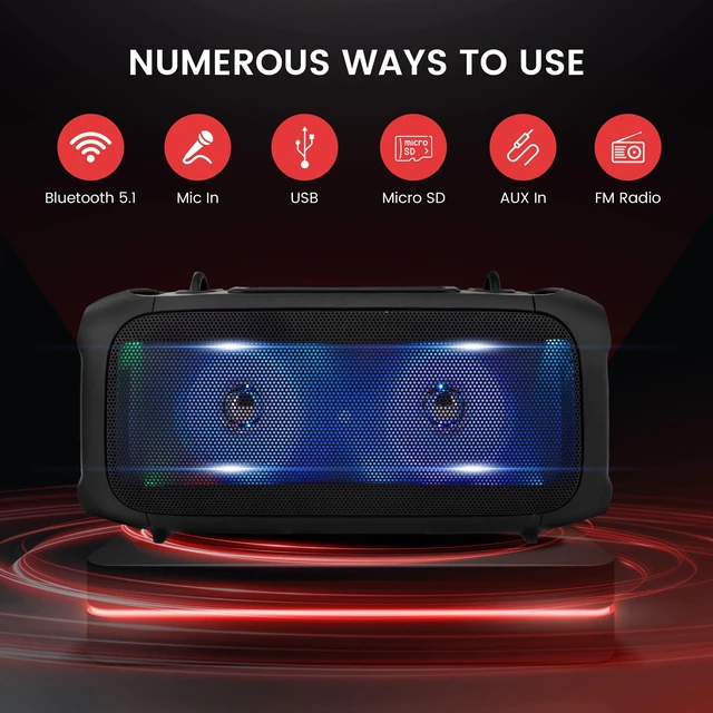 Alt view image 4 of 7 - Pyle Wireless Portable Bluetooth Boombox Speaker - 120W Rechargeable Boom Box Speaker Portable Barrel Loud Stereo System - Flashing LED, FM Radio/Aux/MP3/USB Flash Drive/Micro SD, & 1/4" PPHP42B,Black