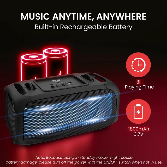 Alt view image 6 of 7 - Pyle Wireless Portable Bluetooth Boombox Speaker - 120W Rechargeable Boom Box Speaker Portable Barrel Loud Stereo System - Flashing LED, FM Radio/Aux/MP3/USB Flash Drive/Micro SD, & 1/4" PPHP42B,Black