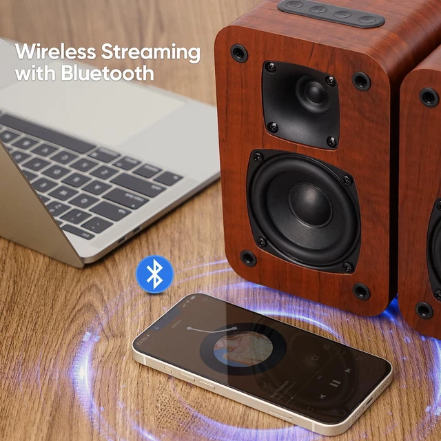 Alt view image 2 of 7 - Bluetooth Powered Bookshelf Speakers 3" Woofer, 30W*2,Optical/Auxiliary /TV-ARC Inputs. Powered Speakers for Record Player,Turntable, PC, TV
