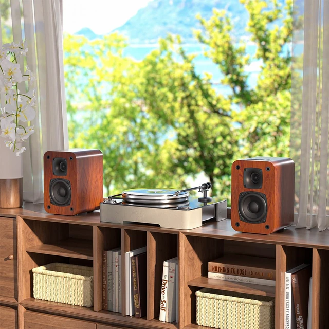 Alt view image 4 of 7 - Bluetooth Powered Bookshelf Speakers 3" Woofer, 30W*2,Optical/Auxiliary /TV-ARC Inputs. Powered Speakers for Record Player,Turntable, PC, TV