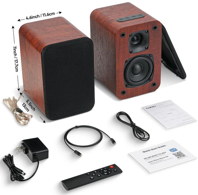 Alt view image 6 of 7 - Bluetooth Powered Bookshelf Speakers 3" Woofer, 30W*2,Optical/Auxiliary /TV-ARC Inputs. Powered Speakers for Record Player,Turntable, PC, TV
