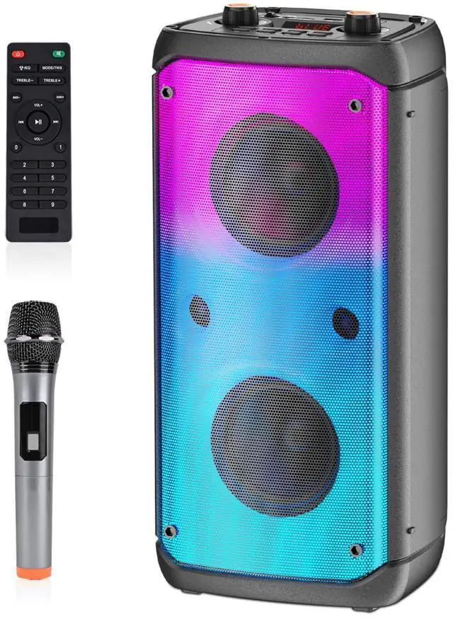 Main image of Bluetooth Speaker, 80W Peak Wireless TWS Portable Outdoor Party Speakers with Subwoofer, Deep Bass, LED Colorful Lights, Loud Stereo Sound Boombox with Radio for Home, Camping, Travel