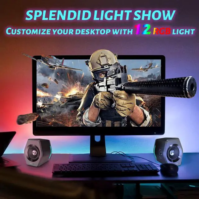 Alt view image 6 of 6 - G2000 32W PC Gaming Computer Speakers for Laptop Mac Desktop Computer Woofer Speakers Bluetooth USB 3.5mm AUX Inputs RGB Lights Multimedia Speakers Black